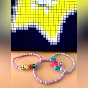 Kids Pastel Coquette Beaded Bracelet Set • STAR Charm Stack • Bundle of 3